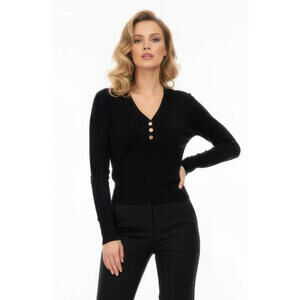 Vintage Chanel Black Crop Wool Sweater CC Logo Gold Buttons 38